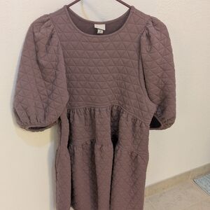 Quilted Puff Sleeve Dress - Purple